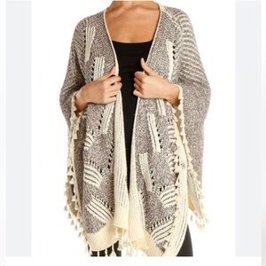 Anthropologie Knit Fringe Shawl Wrap One Size